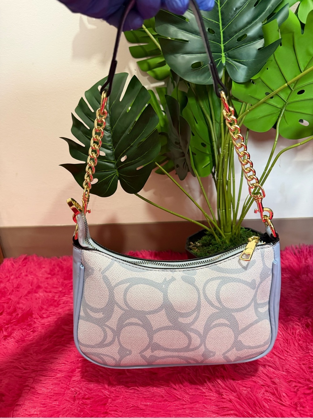 Coach Light Blue Signature Chain Shoulder Bag